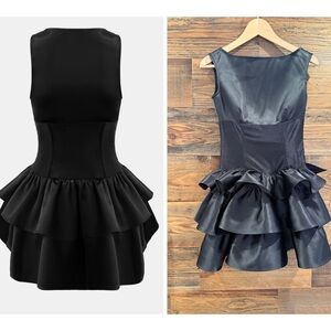 OW Collection Ruffled Black Corset Mini Dress, NEW